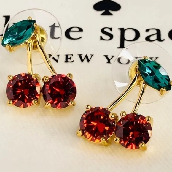 KATE SPADE 12K Gold Plated Ma Chérie Cherry Earrings NWOT - Picture 1 of 3